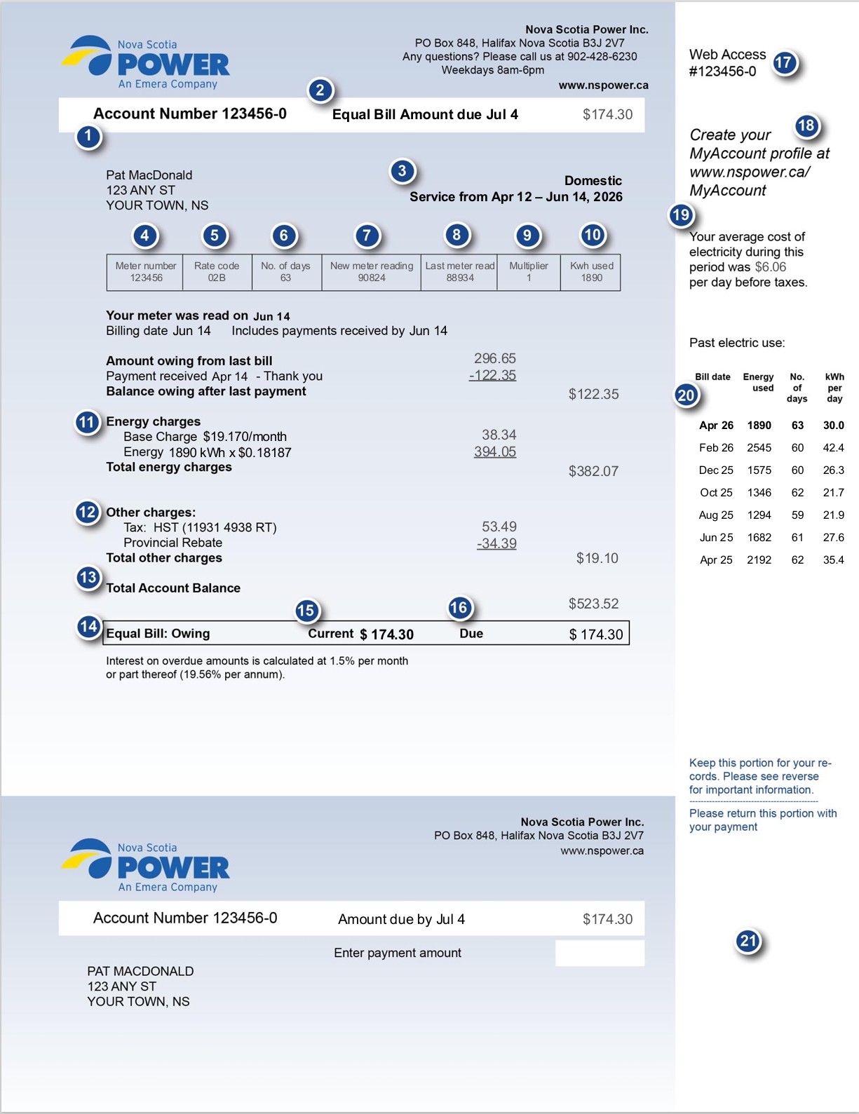 Equal billing bill for 2026 with markers on it for explanation